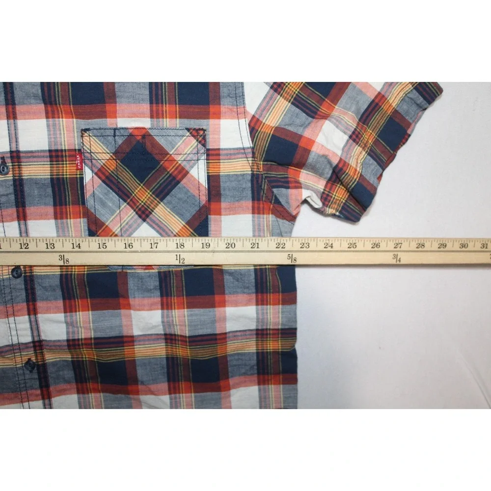 Levi Strauss Blue Shirt Men XXL Button Down Madra Plaid Casual Pearl Snap